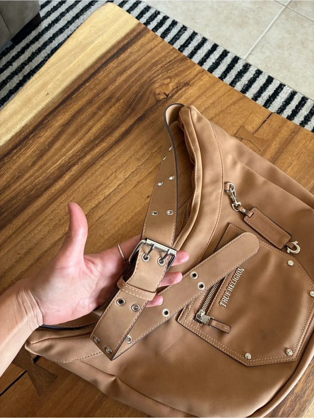 True Religion Suede Tan Hobo Shoulder Bag